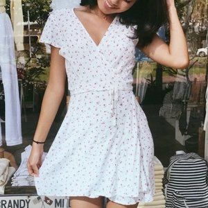 White Floral Brandy Melville Wrap Dress